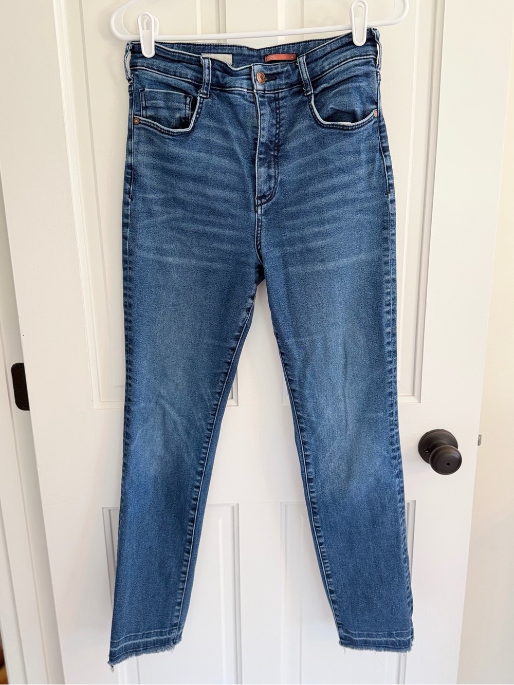Pilcro Anthropologie High Rise Cigarette Jeans Raw Hem Size 29 Blue